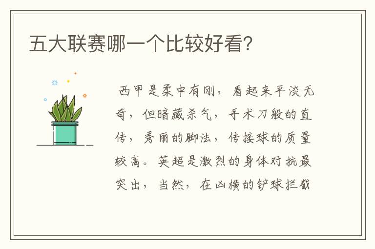 五大联赛哪一个比较好看?