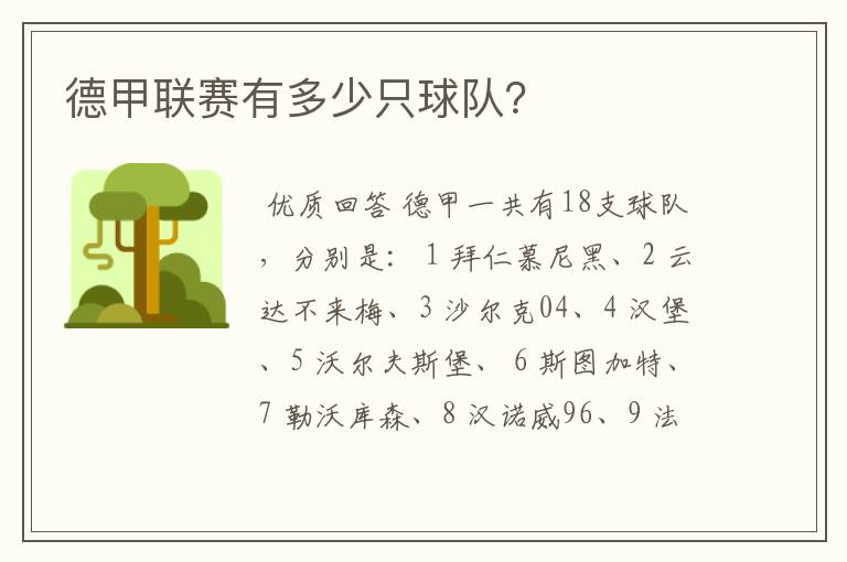德甲联赛有多少只球队?