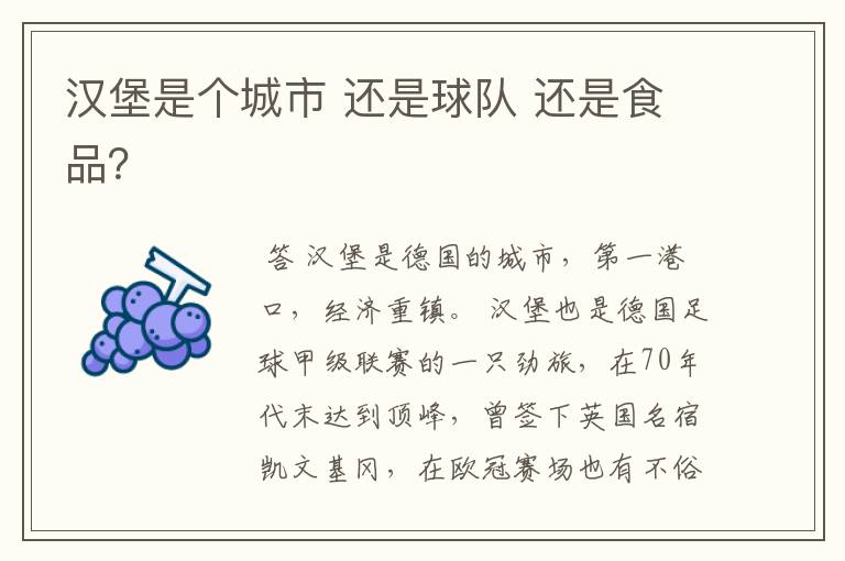 汉堡是个城市 还是球队 还是食品?
