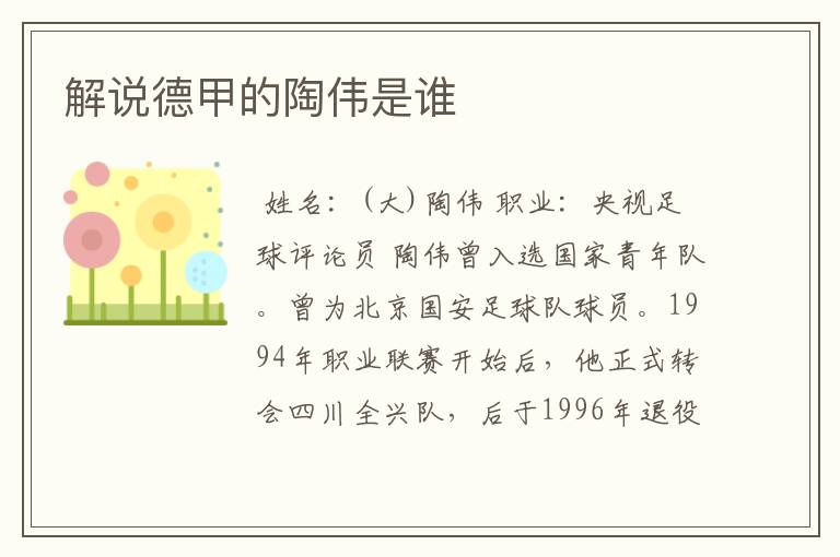 解说德甲的陶伟是谁