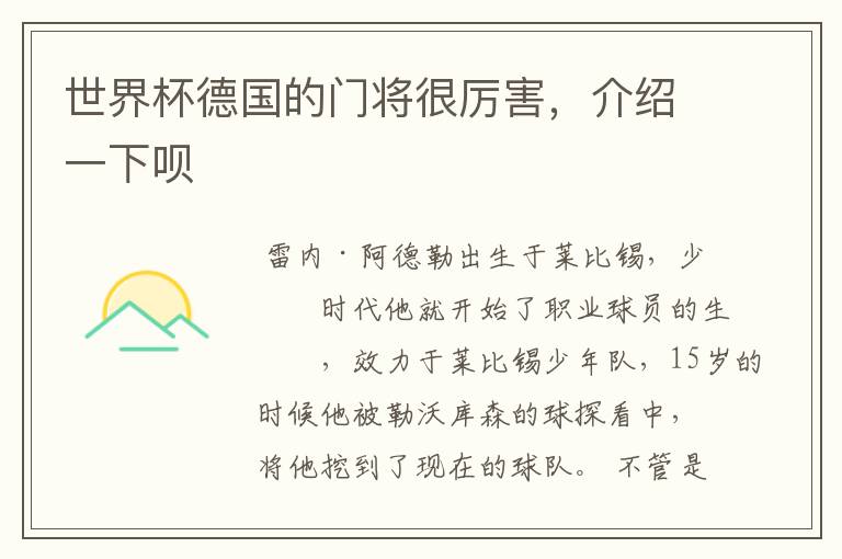 世界杯德国的门将很厉害,介绍一下呗