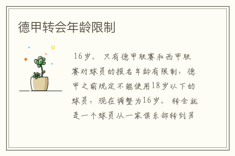 德甲转会年龄限制