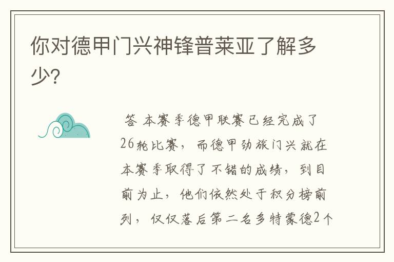 你对德甲门兴神锋普莱亚了解多少?