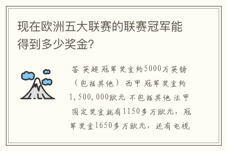 现在欧洲五大联赛的联赛冠军能得到多少奖金?