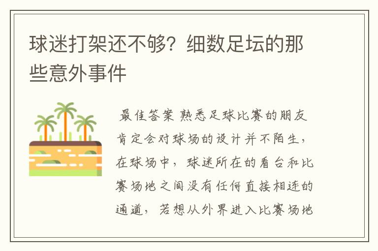 球迷打架还不够?细数足坛的那些意外事件