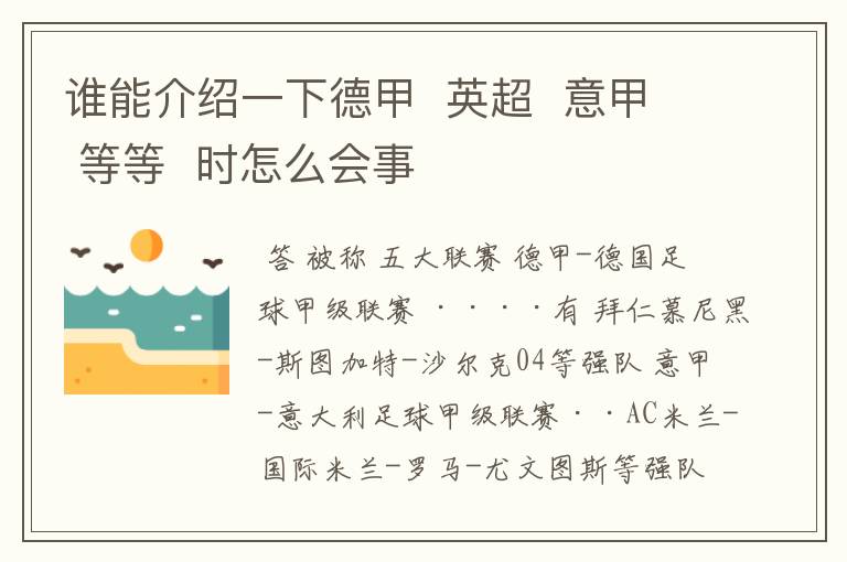 谁能介绍一下德甲 英超 意甲 等等 时怎么会事