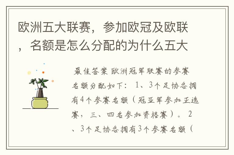 欧洲五大联赛,参加欧冠及欧联,名额是怎么分配的为什么五大联赛只有法甲