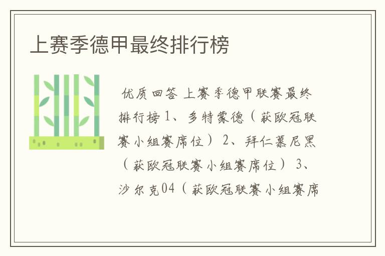 上赛季德甲最终排行榜