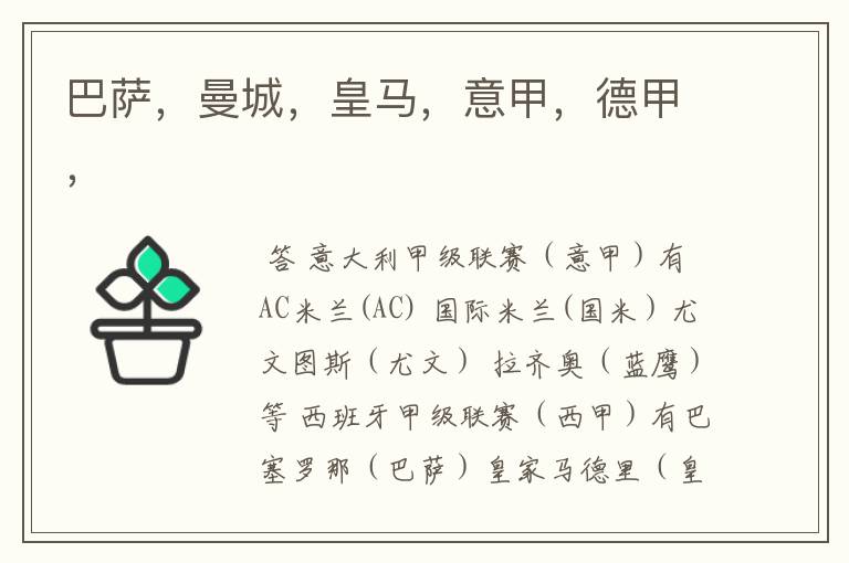 巴萨,曼城,皇马,意甲,德甲,