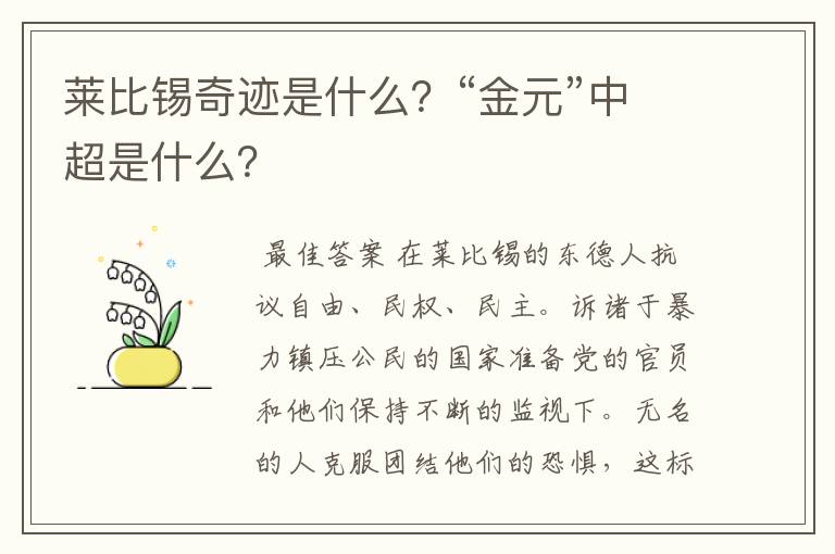 莱比锡奇迹是什么?“金元”中超是什么?