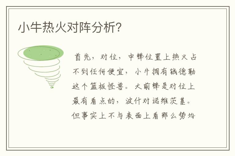 小牛热火对阵分析?