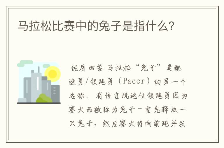 马拉松比赛中的兔子是指什么?