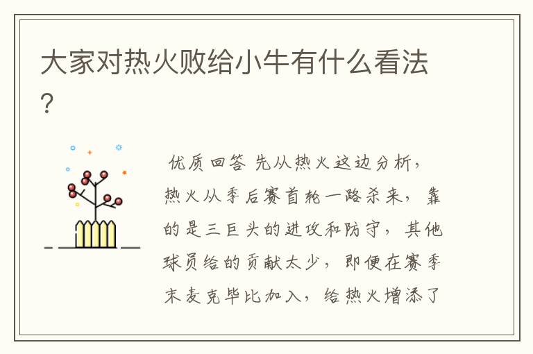 大家对热火败给小牛有什么看法?