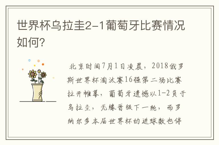 世界杯乌拉圭2-1葡萄牙比赛情况如何?