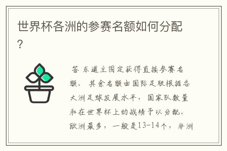 世界杯各洲的参赛名额如何分配?