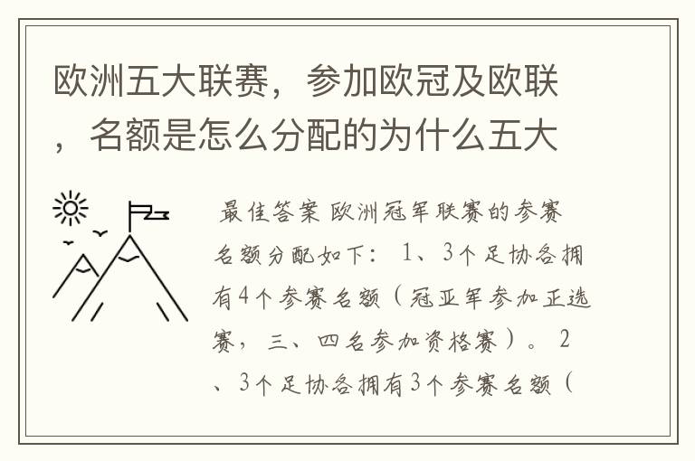 欧洲五大联赛,参加欧冠及欧联,名额是怎么分配的为什么五大联赛只有法甲