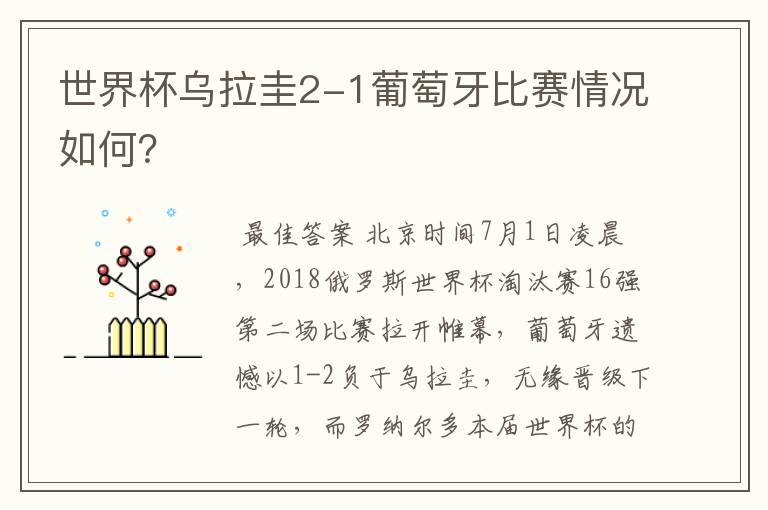 世界杯乌拉圭2-1葡萄牙比赛情况如何?