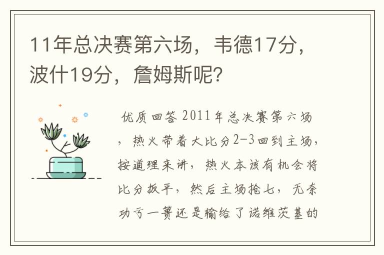 11年总决赛第六场,韦德17分,波什19分,詹姆斯呢?