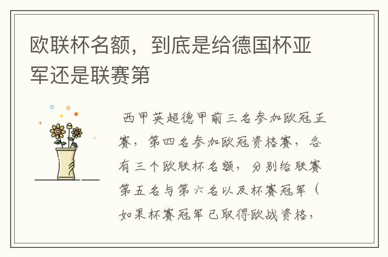 欧联杯名额,到底是给德国杯亚军还是联赛第