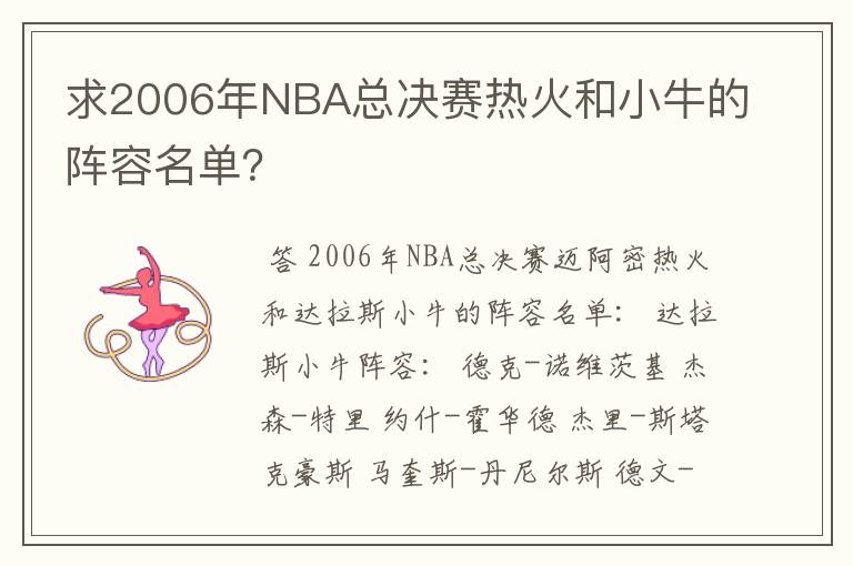 求2006年NBA总决赛热火和小牛的阵容名单?