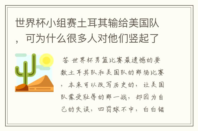 世界杯小组赛土耳其输给美国队,可为什么很多人对他们竖起了大拇指?