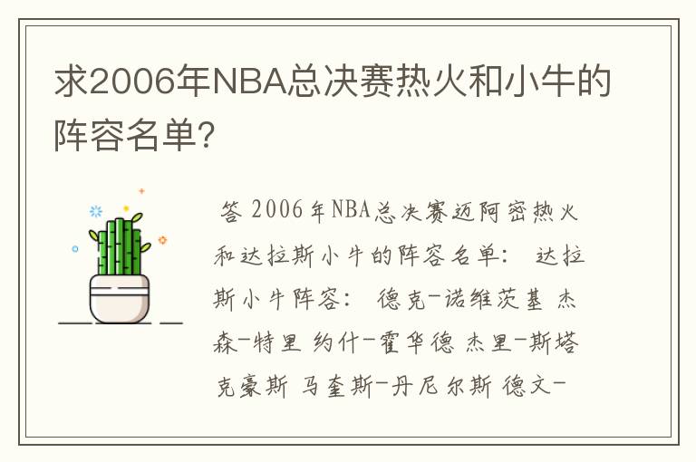 求2006年NBA总决赛热火和小牛的阵容名单?