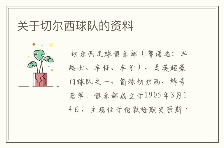 关于切尔西球队的资料