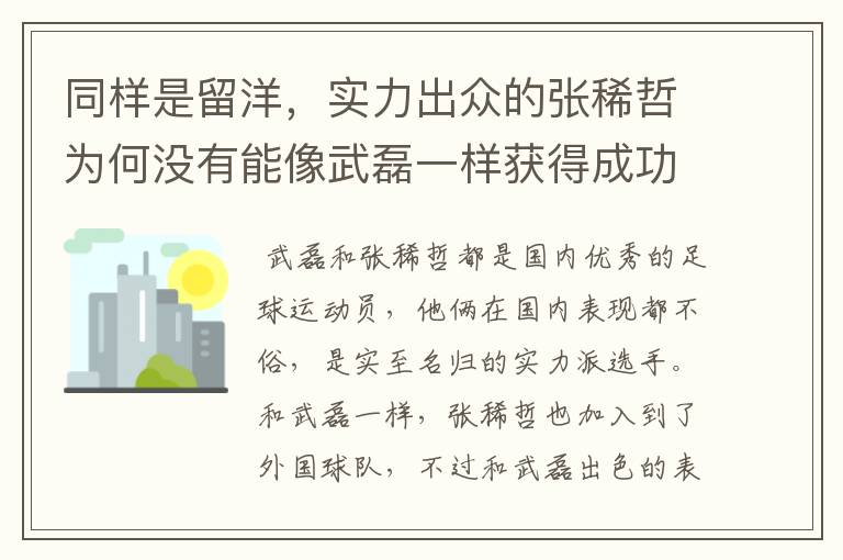 同样是留洋，实力出众的张稀哲为何没有能像武磊一样获得成功？