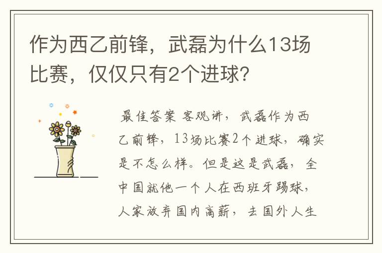作为西乙前锋,武磊为什么13场比赛,仅仅只有2个进球?
