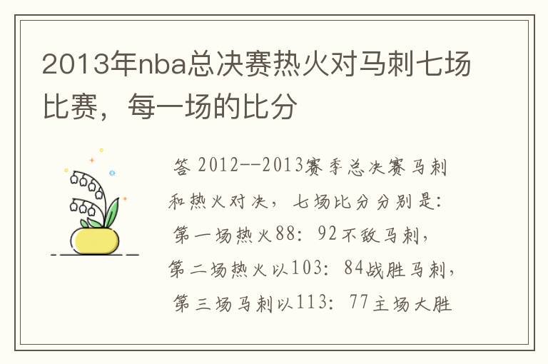 2013年nba总决赛热火对马刺七场比赛,每一场的比分