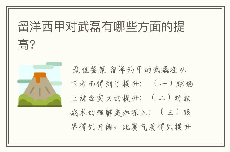 留洋西甲对武磊有哪些方面的提高?