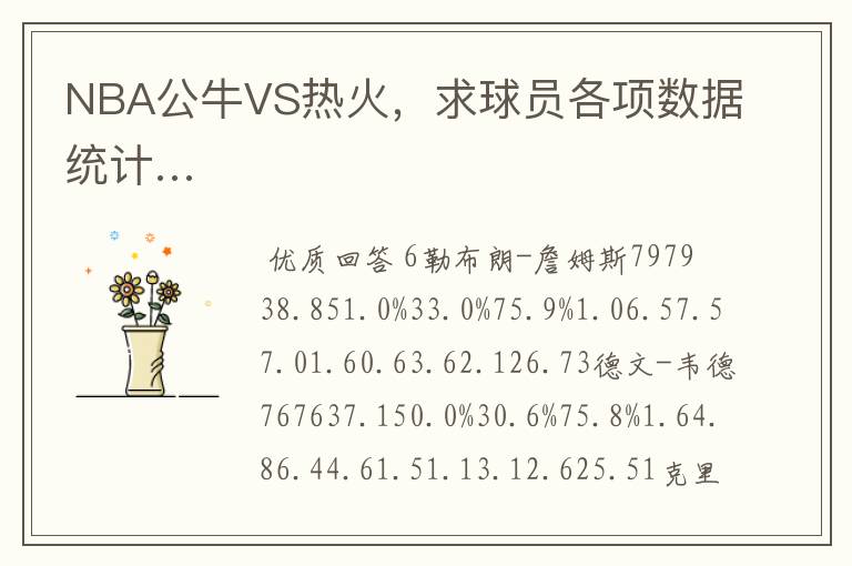 NBA公牛VS热火,求球员各项数据统计…