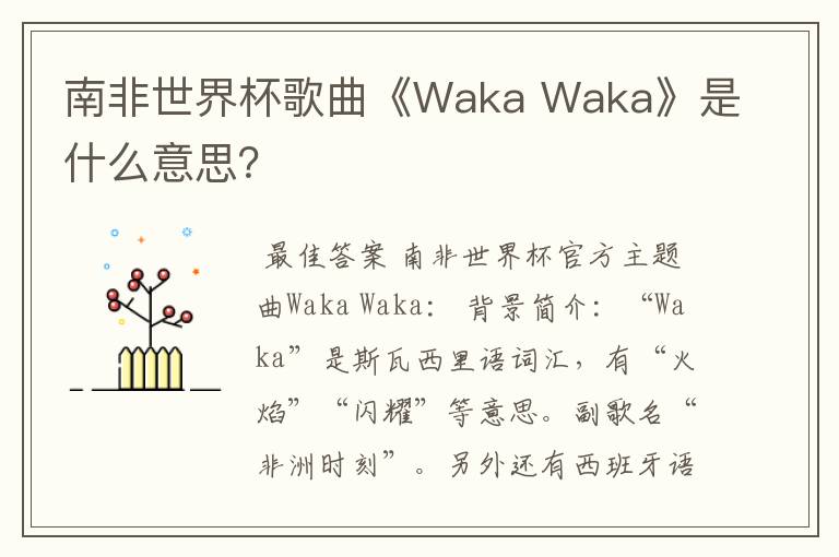 南非世界杯歌曲《Waka Waka》是什么意思?