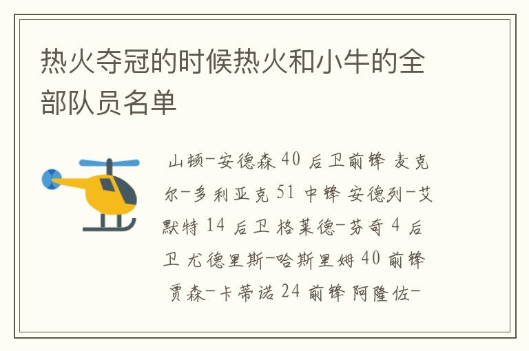热火夺冠的时候热火和小牛的全部队员名单