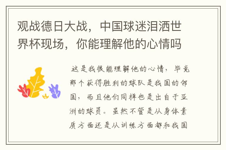 观战德日大战,中国球迷泪洒世界杯现场,你能理解他的心情吗?