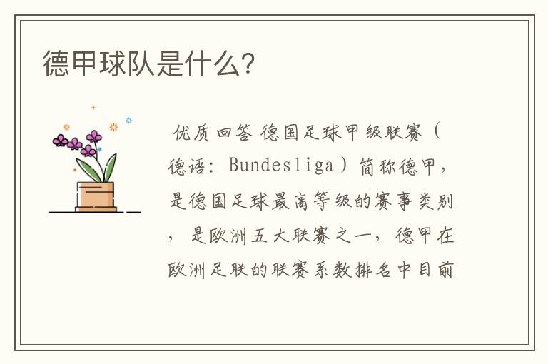 德甲球队是什么?