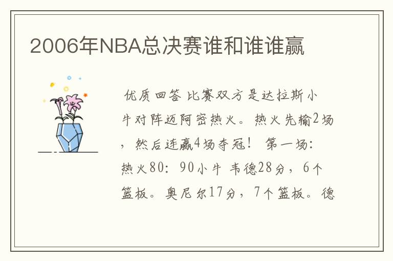 2006年NBA总决赛谁和谁谁赢