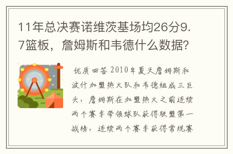 11年总决赛诺维茨基场均26分9.7篮板,詹姆斯和韦德什么数据?