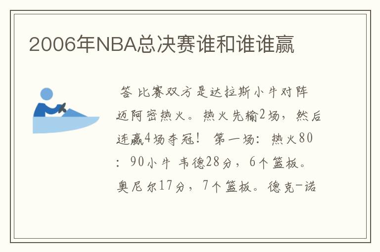 2006年NBA总决赛谁和谁谁赢