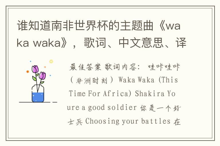 谁知道南非世界杯的主题曲《waka waka》,歌词、中文意思、译音@!#¥%……&