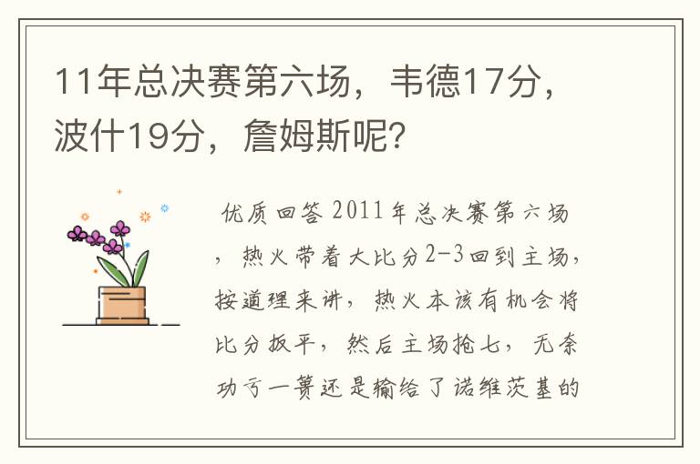 11年总决赛第六场,韦德17分,波什19分,詹姆斯呢?