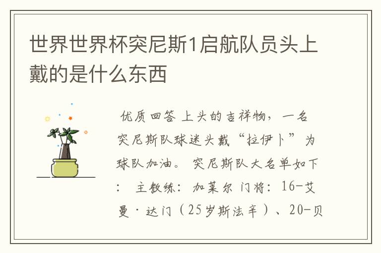 世界世界杯突尼斯1启航队员头上戴的是什么东西