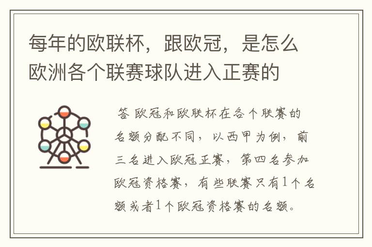 每年的欧联杯,跟欧冠,是怎么欧洲各个联赛球队进入正赛的