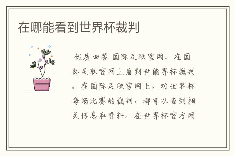在哪能看到世界杯裁判