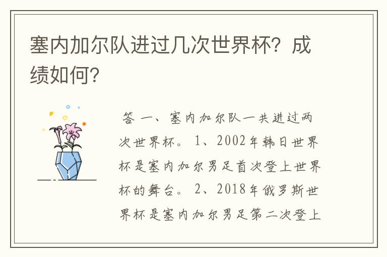 塞内加尔队进过几次世界杯?成绩如何?