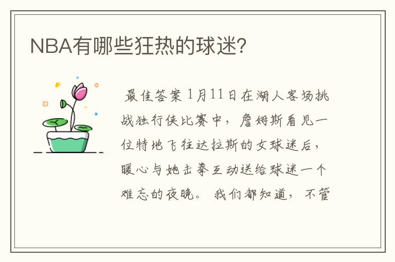 NBA有哪些狂热的球迷?