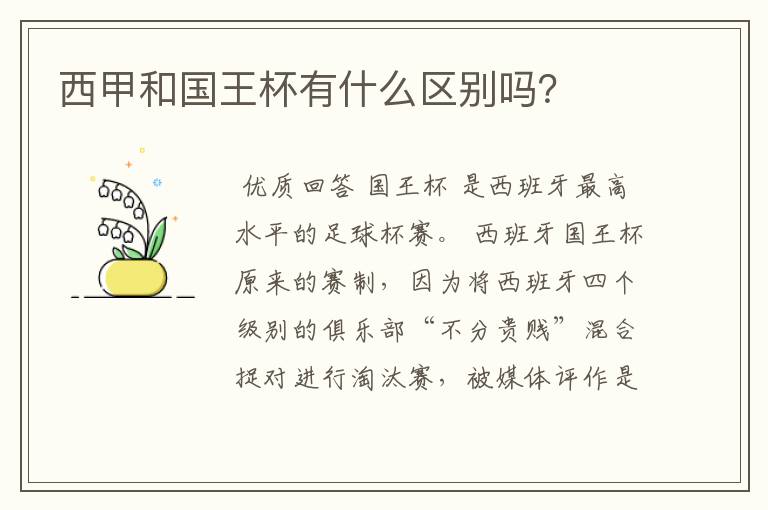 西甲和国王杯有什么区别吗?