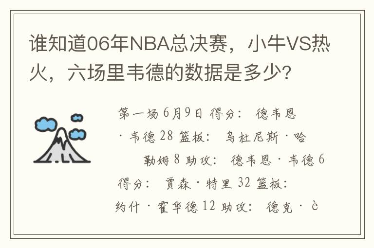 谁知道06年NBA总决赛,小牛VS热火,六场里韦德的数据是多少?