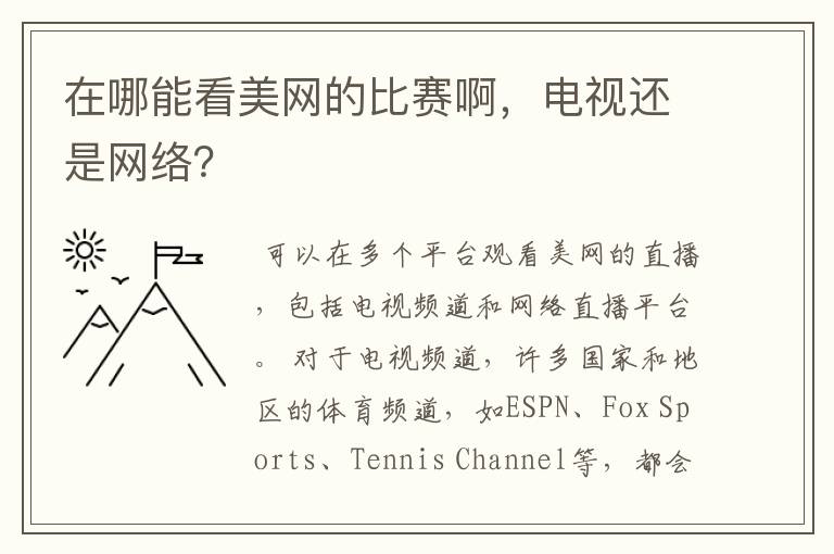 在哪能看美网的比赛啊,电视还是网络?