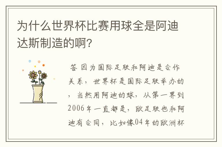 为什么世界杯比赛用球全是阿迪达斯制造的啊?
